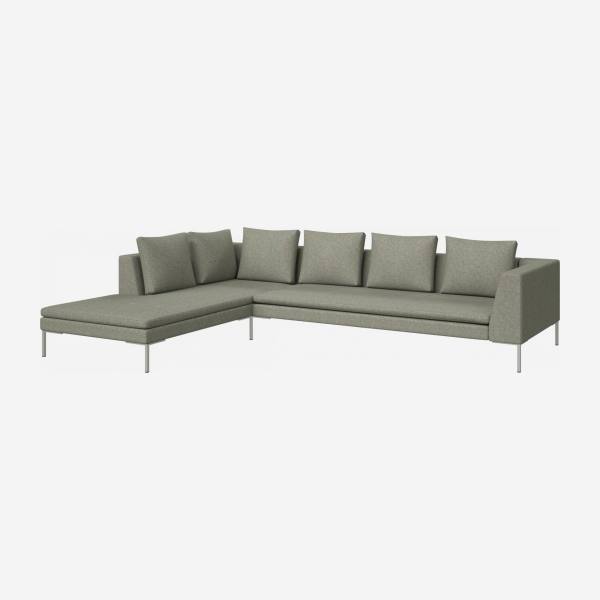 3-Sitzer-Sofa mit Chaiselongue links aus Bellagio-Stoff - Graugrün