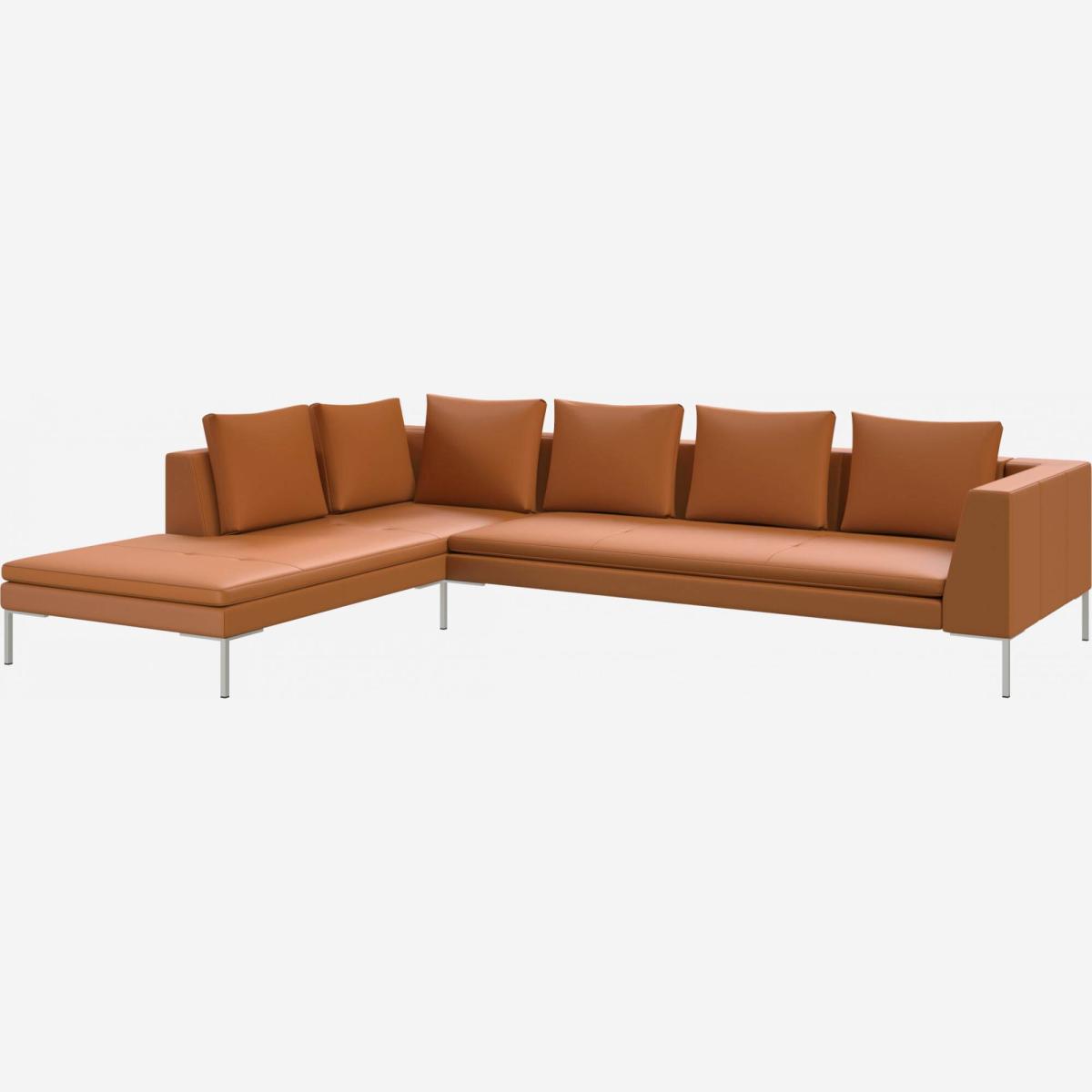 Montino 3 Seater Sofa With Chaise Longue On The Left In Savoy Semi Aniline Leather Cognac Habitat 3 Seater Sofa With Chaise Longue On The, 3 Seater Leather Sofa With Chaise Longue