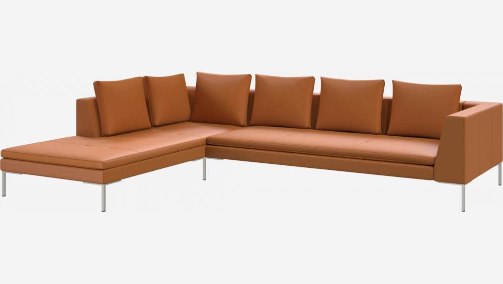 3-Sitzer-Sofa mit Chaiselongue links aus Savoy-Leder - Cognac