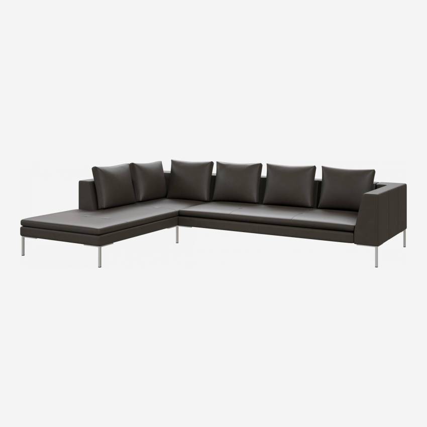 3 seater sofa with chaise longue on the left in Savoy semi-aniline leather, grey 