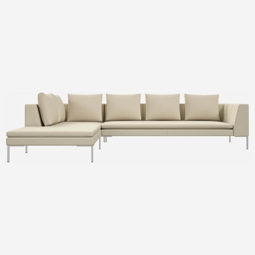 3-Sitzer-Sofa mit Chaiselongue links aus Savoy-Leder - Weiß