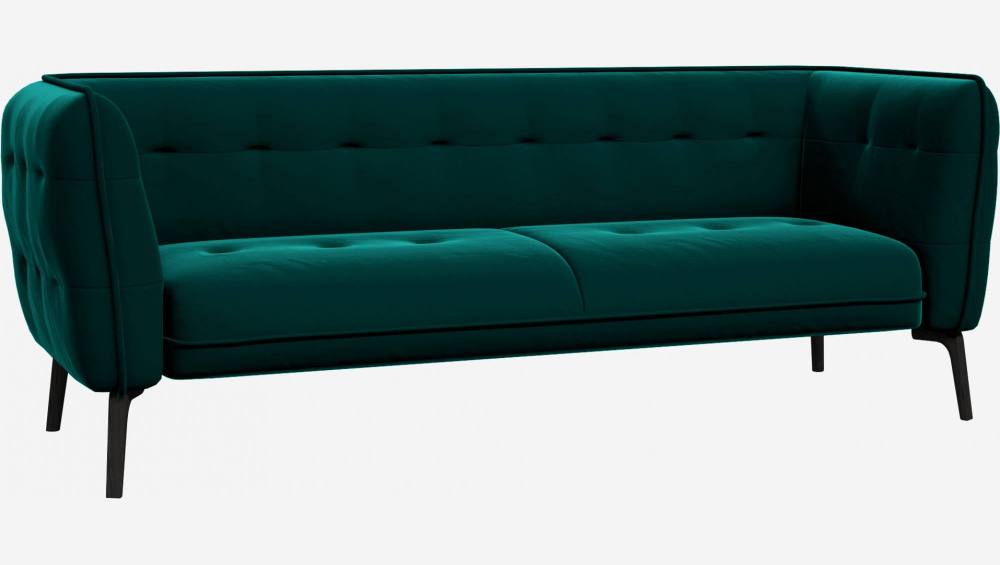 3-Sitzer-Sofa aus Samt - Tannengrün - Dunkle Füße