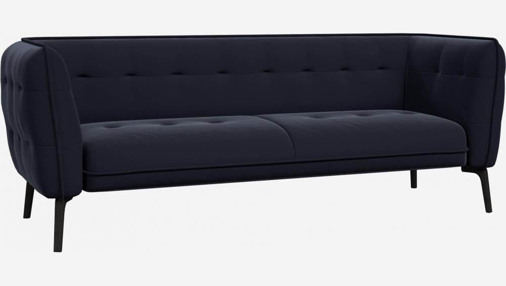 Velvet 3-seater sofa - Navy blue - Dark legs