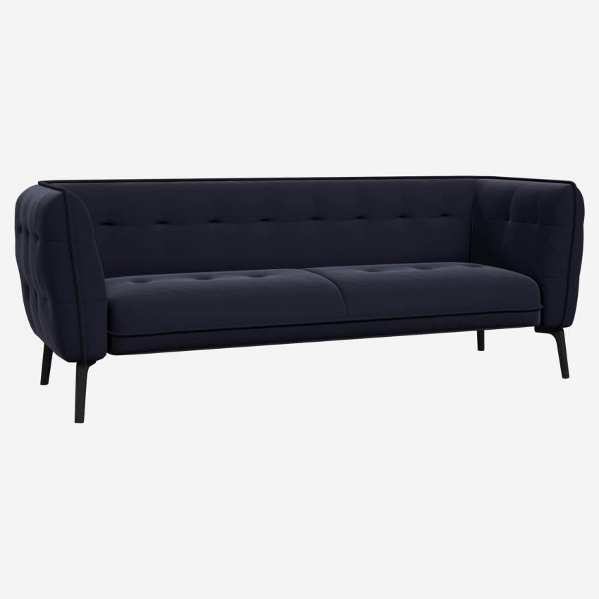 3-Sitzer-Sofa aus Samt - Marineblau - Dunkle Füße
