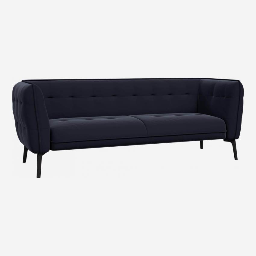 3-Sitzer-Sofa aus Samt - Marineblau - Dunkle Füße