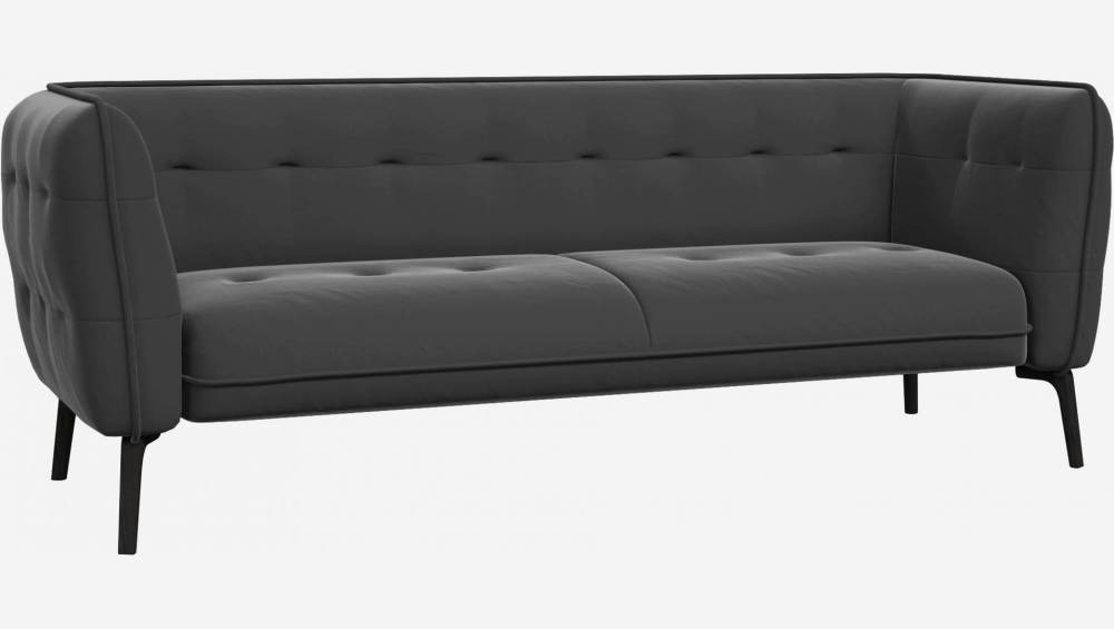 Velvet 3-seater sofa - Silver grey - Dark legs
