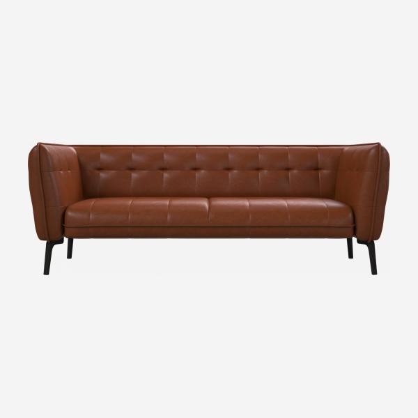 Sofá 3 plazas de piel Vintage Leather - Coñac - Patas oscuras