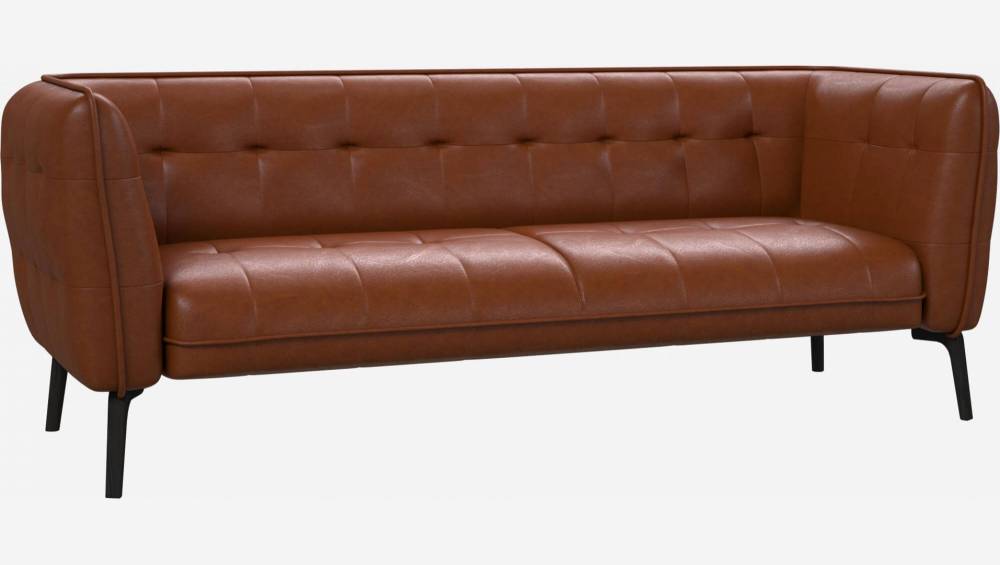 3-Sitzer-Sofa aus Vintage-Leder - Cognac - Dunkle Füße