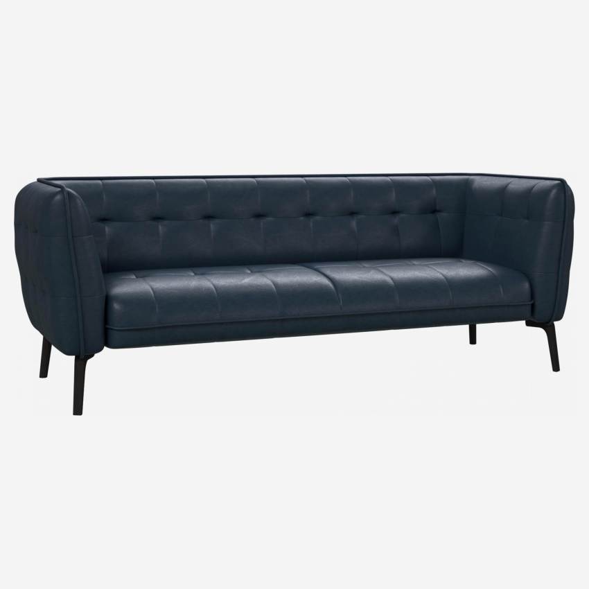 Canapé 3 places en cuir Vintage Leather - Bleu nuit - Pieds foncés