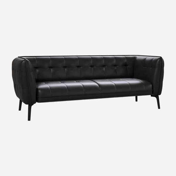 Savoy leather 3-seater sofa - Black - Dark legs