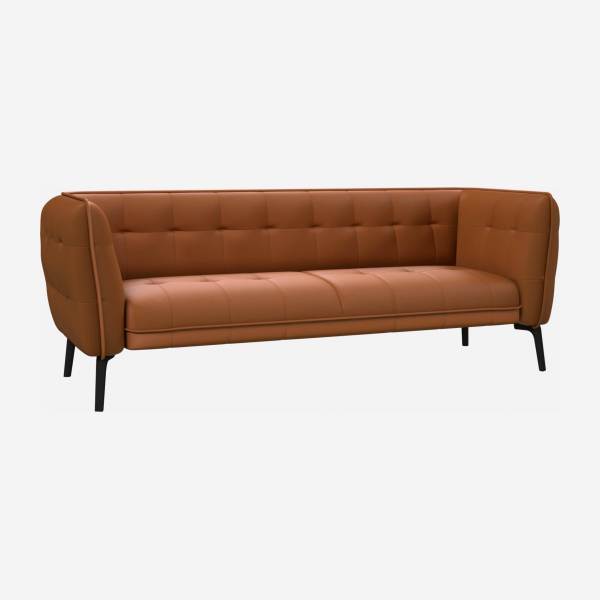 3-Sitzer-Sofa aus Savoy-Leder - Cognac - Dunkle Füße