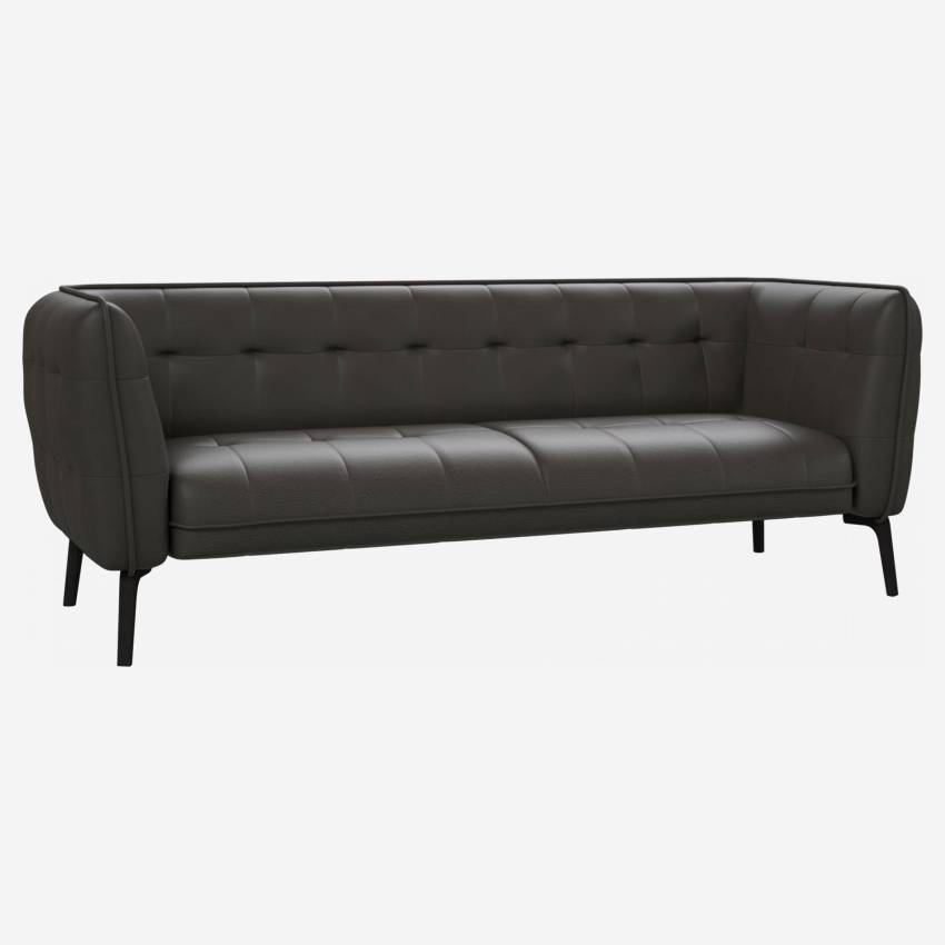 Savoy leather 3-seater sofa - Anthracite grey - Dark legs