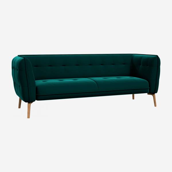 3-Sitzer-Sofa aus Samt - Tannengrün - Eichenfüße