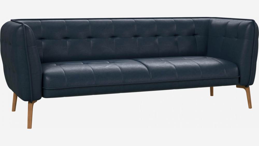 3-Sitzer-Sofa aus Vintage-Leder - Nachtblau - Eichenfüße