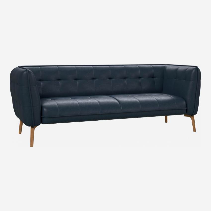 Canapé 3 places en cuir Vintage Leather - Bleu nuit - Pieds chêne