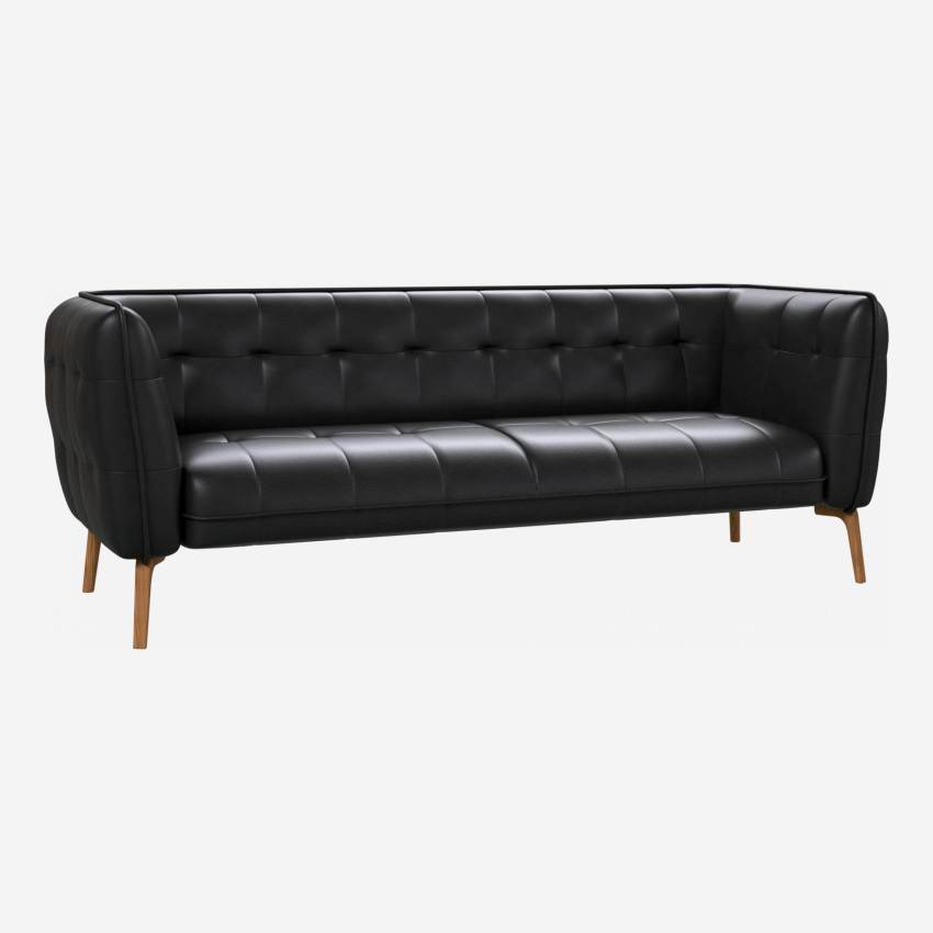 3-Sitzer-Sofa aus Savoy-Leder - Schwarz - Eichenfüße