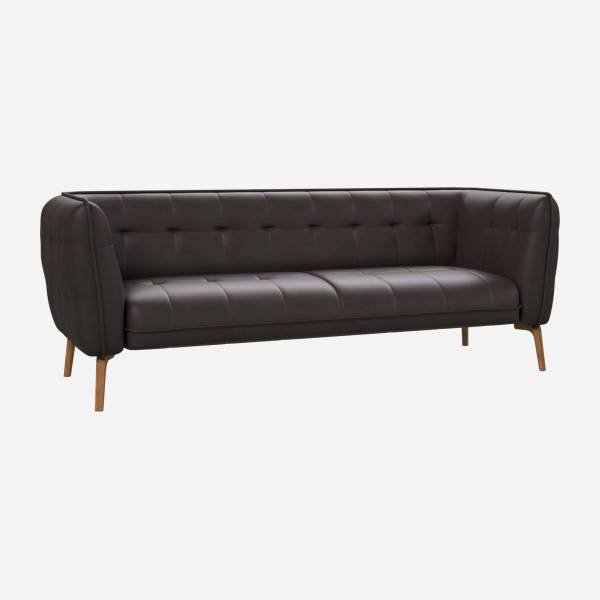Savoy leather 3-seater sofa - Amaretto brown - Oak legs