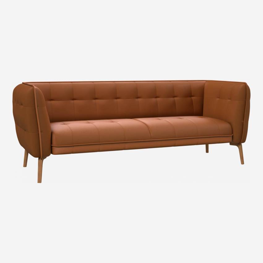 Savoy leather 3-seater sofa - Cognac - Oak legs