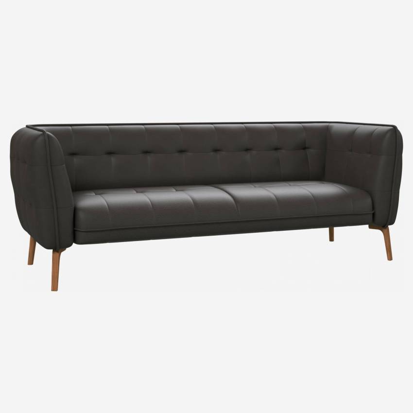 Savoy leather 3-seater sofa - Anthracite grey - Oak legs