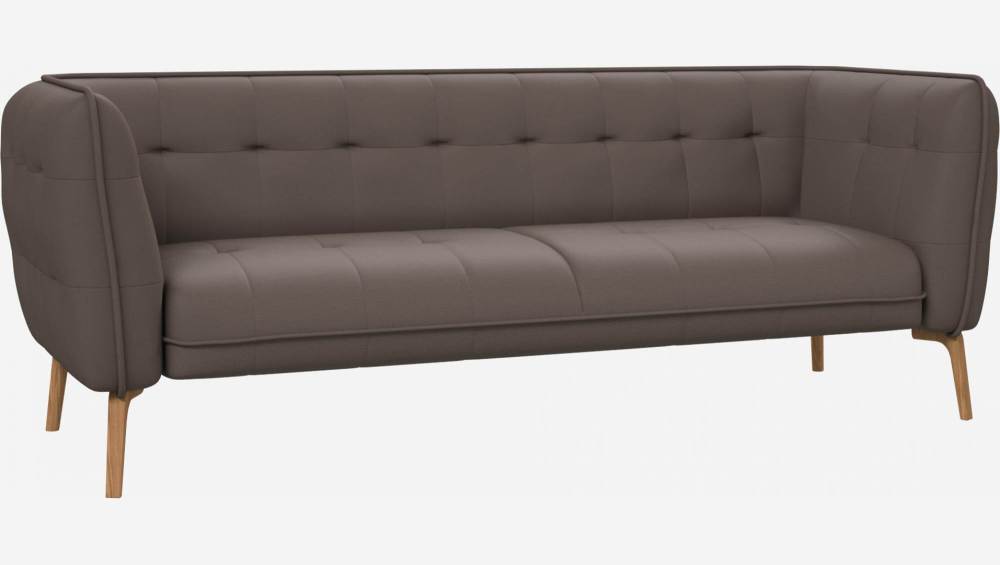 Eton Leather 3-seater sofa - Taupe grey - Oak legs