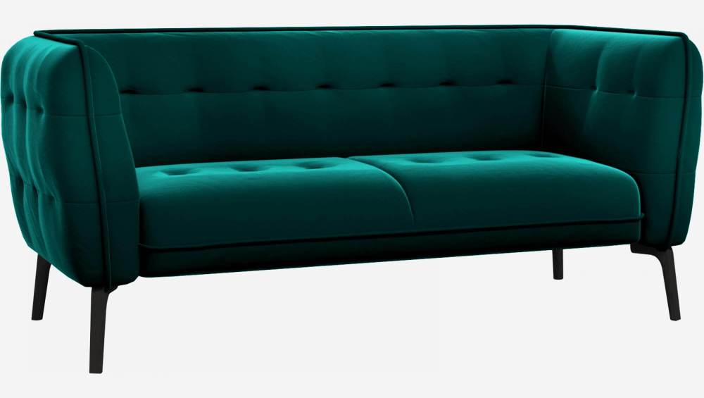 Velvet 2-seater sofa - Fir green - Dark legs