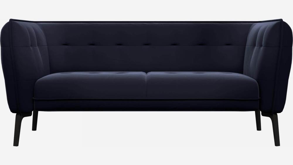 Velvet 2-seater sofa - Navy blue - Dark legs