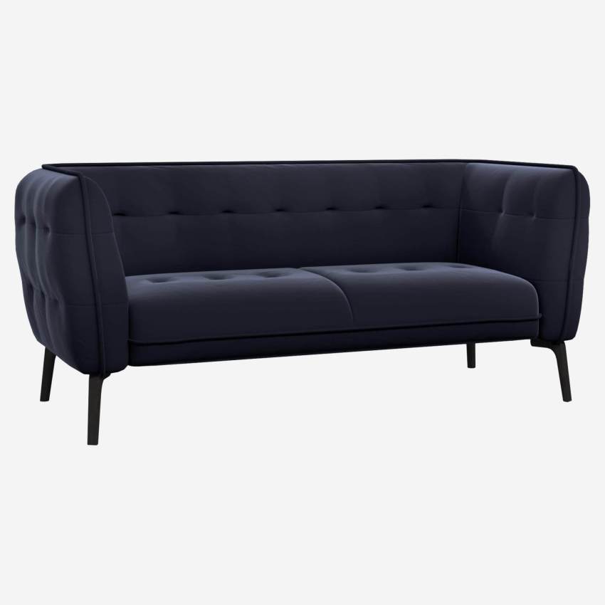 2-Sitzer-Sofa aus Samt - Marineblau - Dunkle Füße