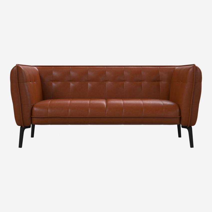 Vintage leather 2-seater sofa - Cognac - Dark legs