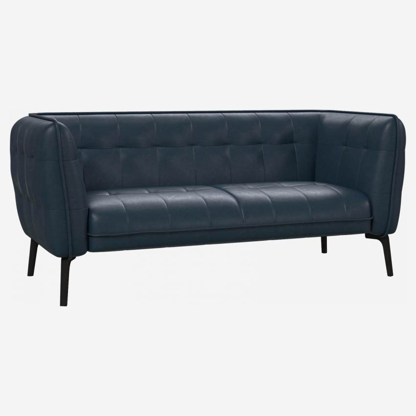 2-Sitzer-Sofa aus Vintage-Leder - Nachtblau - Dunkle Füße