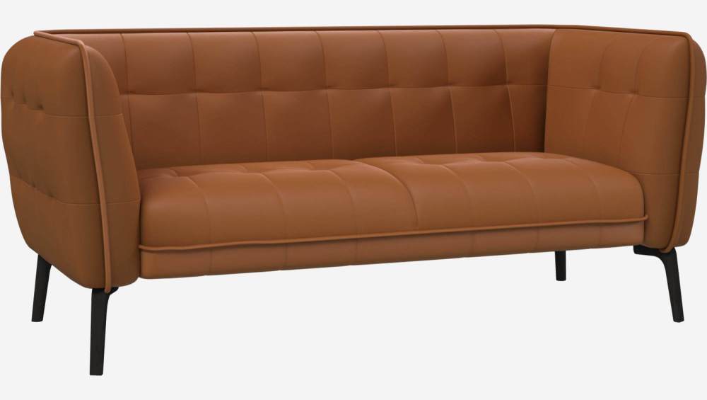 2-Sitzer-Sofa aus Savoy-Leder - Cognac - Dunkle Füße