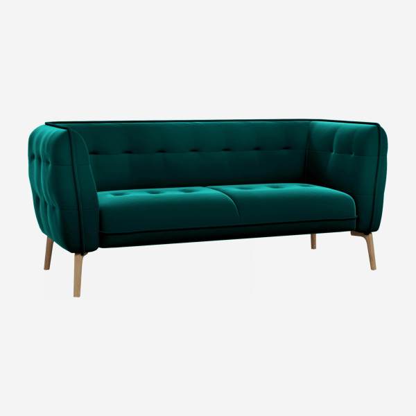 Velvet 2-seater sofa - Fir green - Oak legs