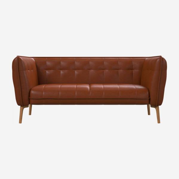 2-Sitzer-Sofa aus Vintage-Leder - Cognacbraun - Eichenfüße