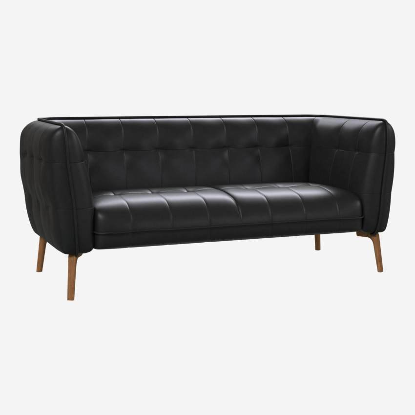 2-Sitzer-Sofa aus Savoy-Leder - Schwarz - Eichenfüße