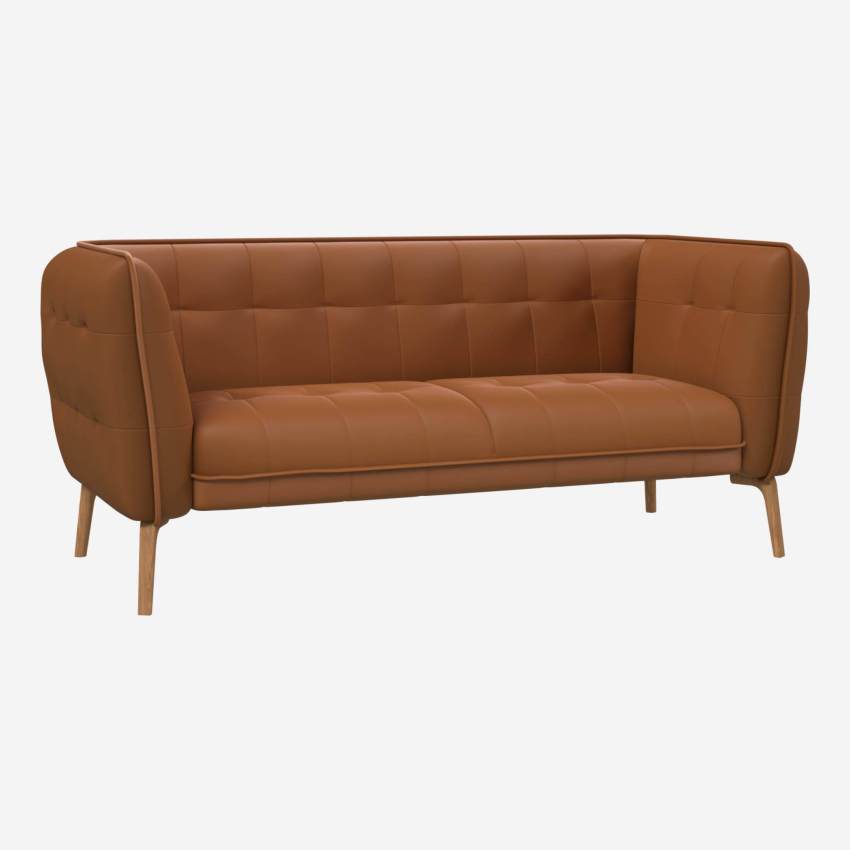 Savoy leather 2-seater sofa - Cognac - Oak legs