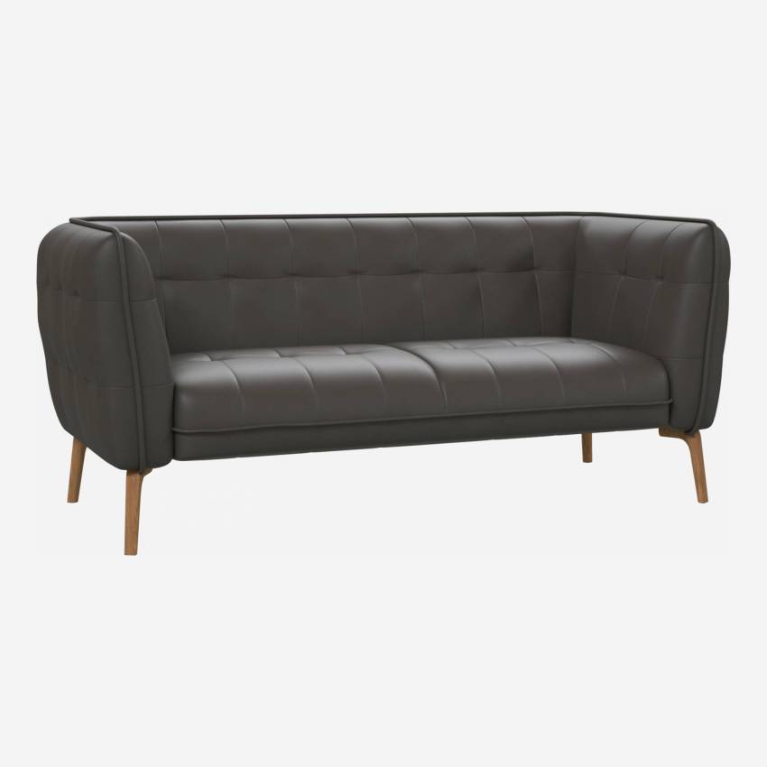 Savoy leather 2-seater sofa - Anthracite grey - Oak legs