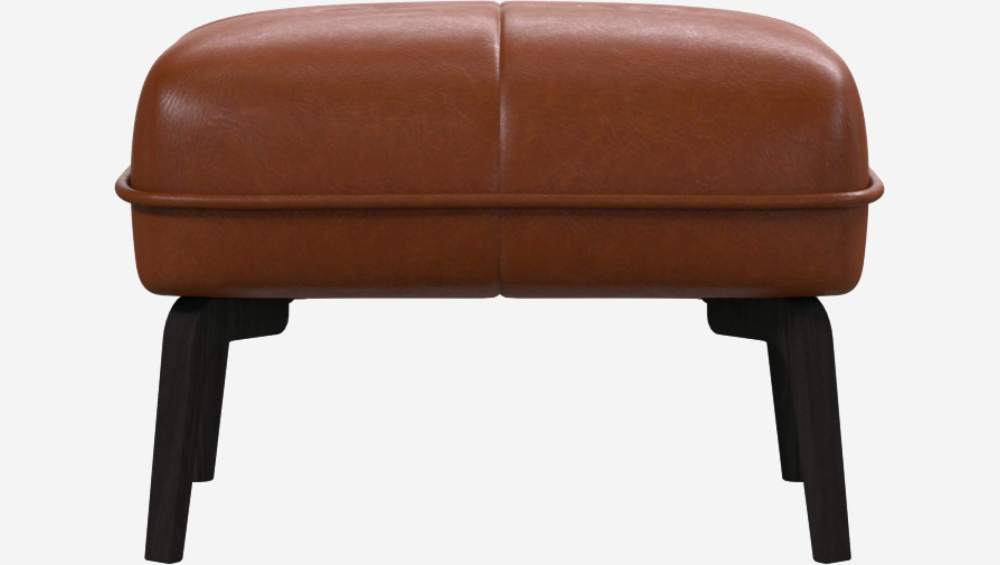 Vintage leather footstool - Cognac - Dark legs