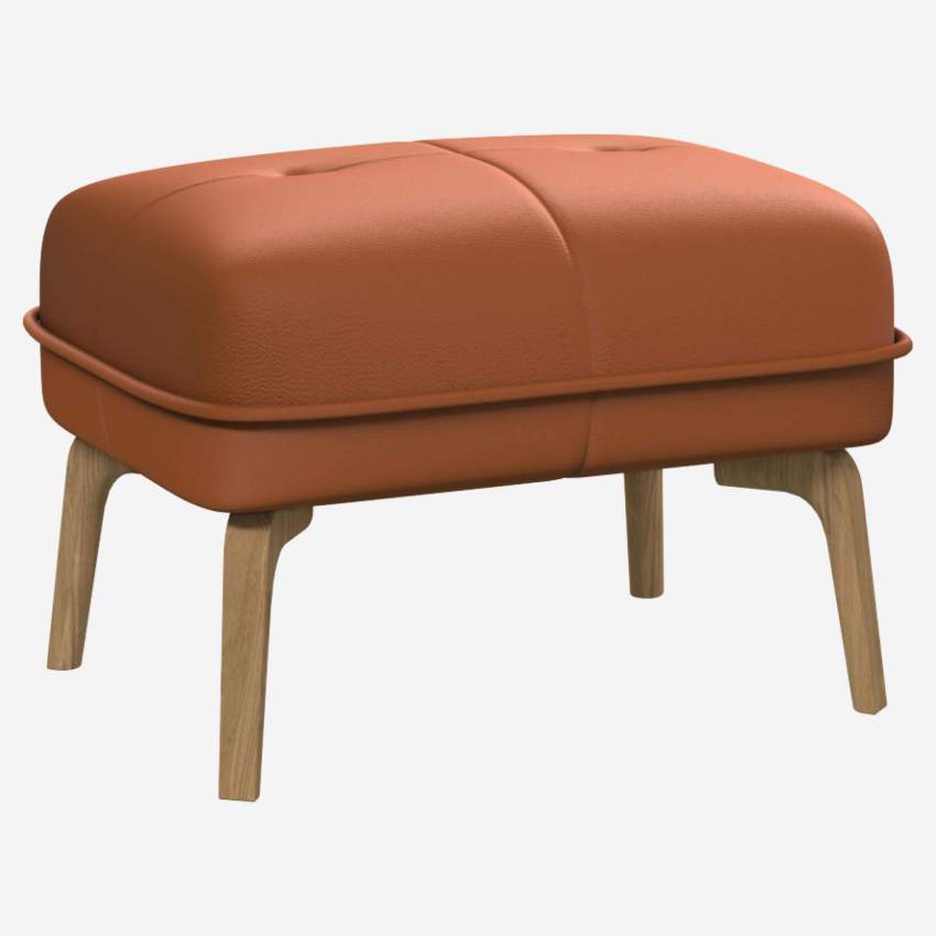 Savoy leather footstool - Cognac - Oak legs