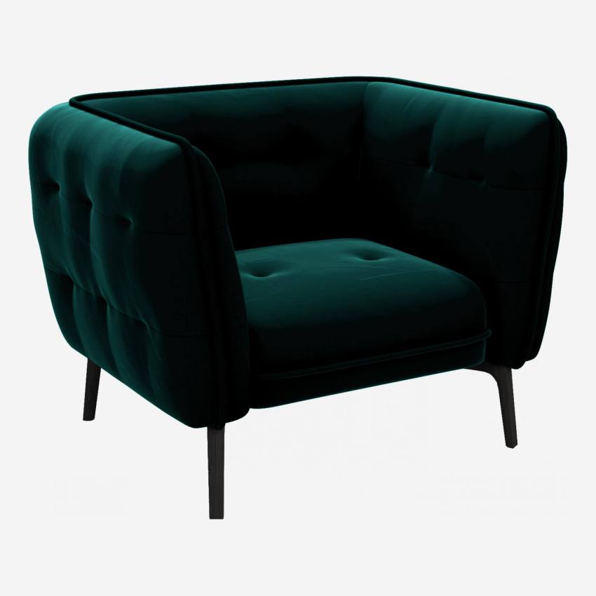 Velvet armchair - Fir green - Dark legs