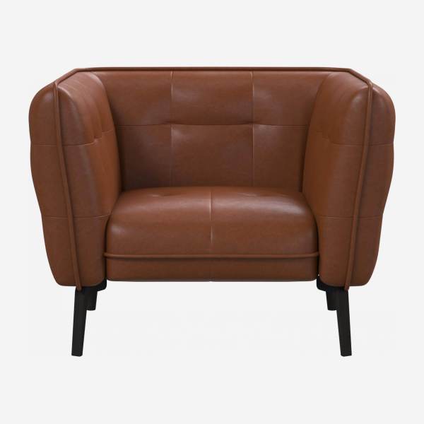 Vintage leather armchair - Cognac - Dark legs