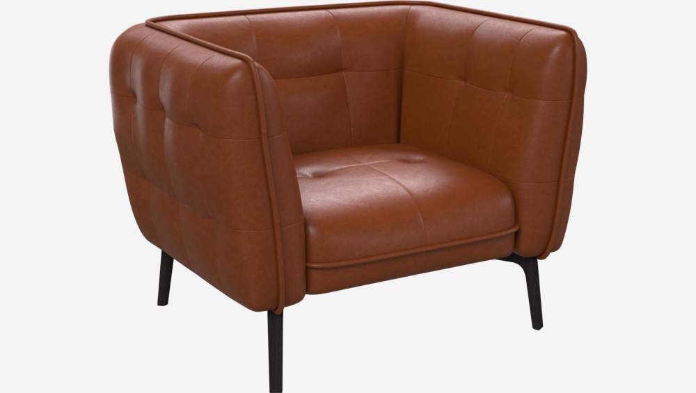 Sessel aus Vintage-Leder - Cognac - Dunkle Füße