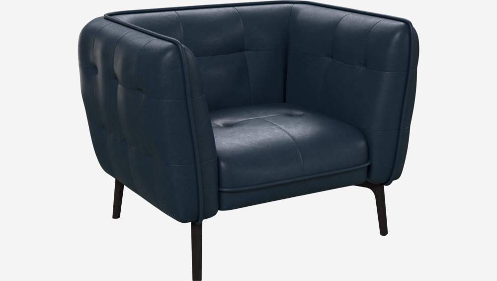 Sessel aus Vintage-Leder - Nachtblau - Dunkle Füße