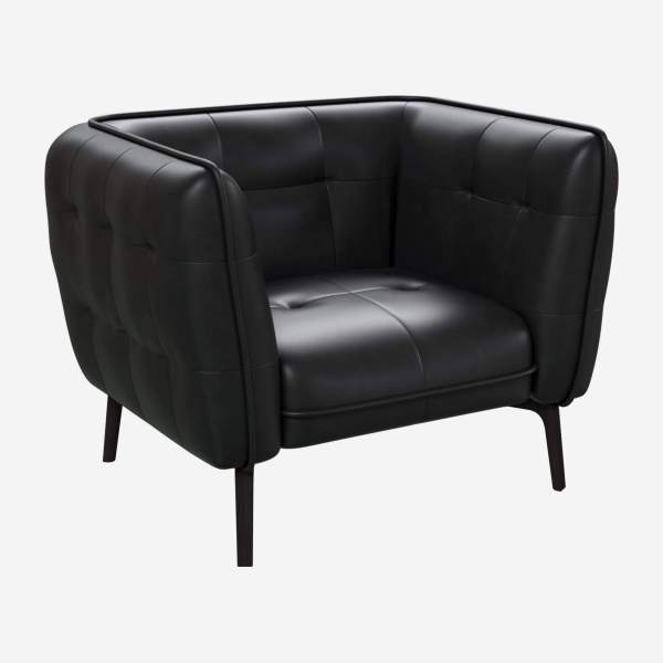 Savoy leather armchair - Black - Dark legs