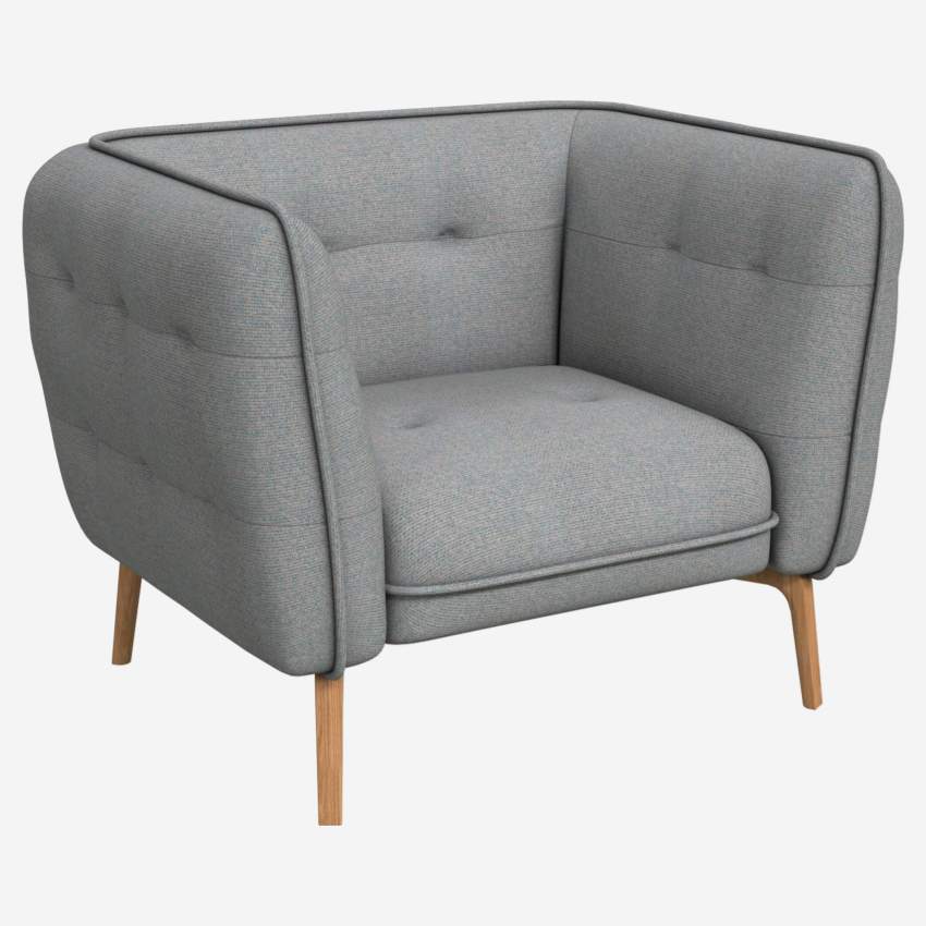 Lecce fabric armchair - Bluish grey - Oak legs