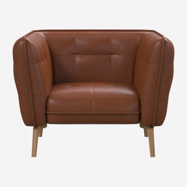 Sessel aus Vintage-Leder - Cognac - Eichenfüße