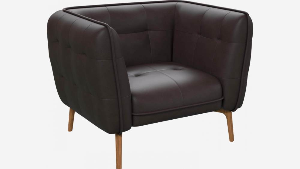 Savoy leather armchair - Amaretto brown - Oak legs