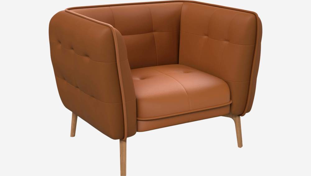Savoy leather armchair - Cognac - Oak legs