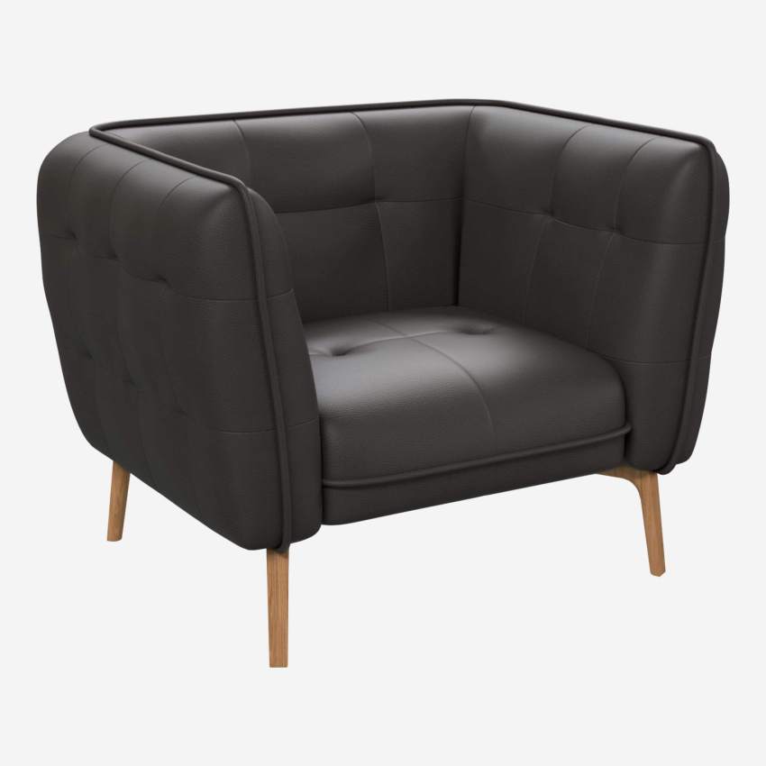 Savoy leather armchair - Anthracite grey - Oak legs