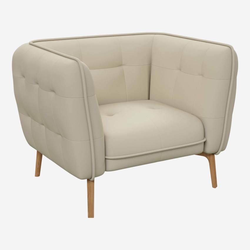 Savoy leather armchair - White - Oak legs