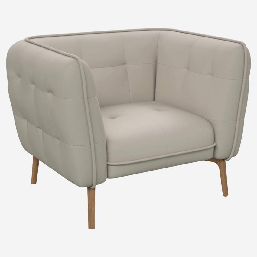 Eton leather armchair - Cream white - Oak legs