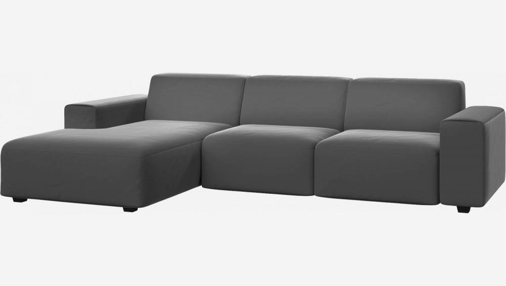 3-Sitzer Sofa mit Chaiselongue links aus Samt - Silbergrau